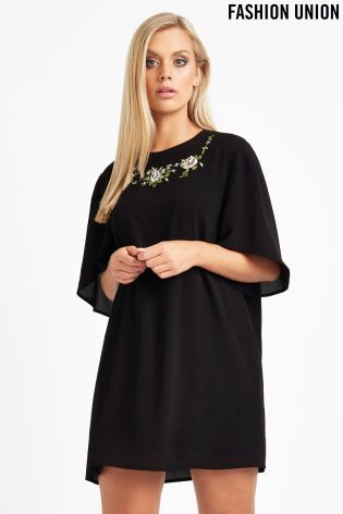 Fashion Union Curve Embroidered Shirt Dress